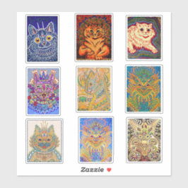 Pegatina Louis Wain, 9 Pinturas Psicodélicas De Gatos,