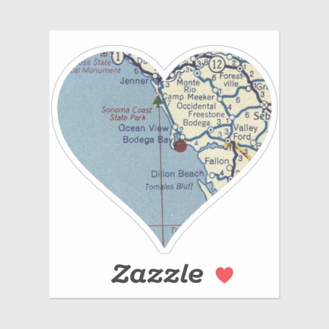 Pegatina Love Bodega Bay CA (Hoja)