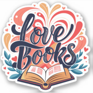 Pegatina Love Books Calligraphy Heart Design