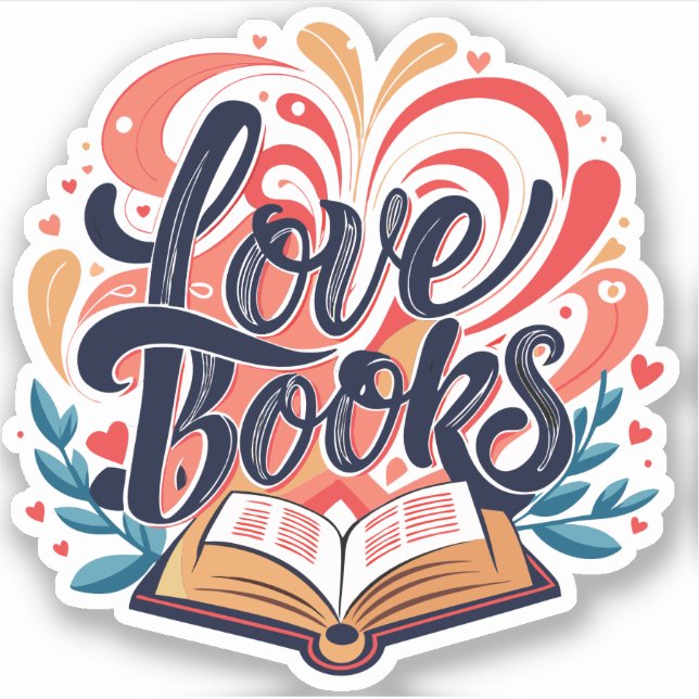 Pegatina Love Books Calligraphy Heart Design (Anverso)