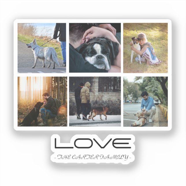 Pegatina Love Dog Family Portrait Collage Design (Anverso)