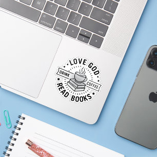 Pegatina Love God Drink Coffee Read Books Amantes Vintage
