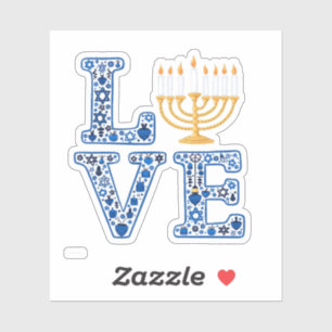 Pegatina Love Hanukkah Jewish Holiday Menorah