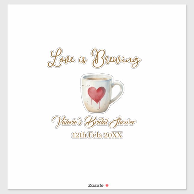 Pegatina Love is Brewing white coffee mug heart bridal show (Hoja)