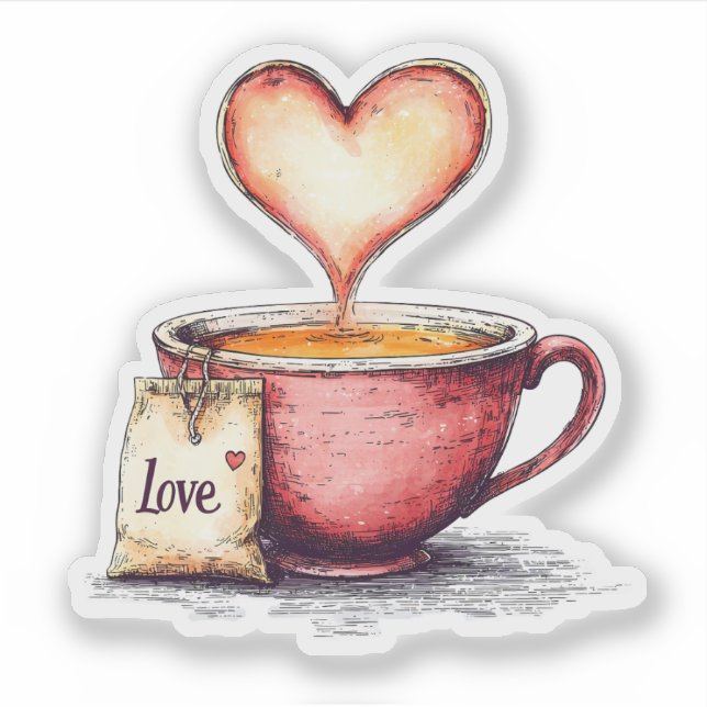 Pegatina Love Tea El día de San Valentín (Anverso)