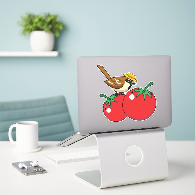 Pegatina Lover Sparrow Orgánico come tomate rojo (Ordenado portátil  en el escritorio)
