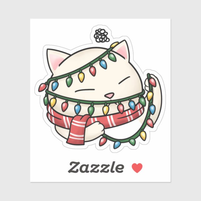 Pegatina Luces de gato y Navidades enredados de navidades (Hoja)