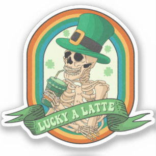 Pegatina Lucky A Latte - Skeleton, Café y Clovers