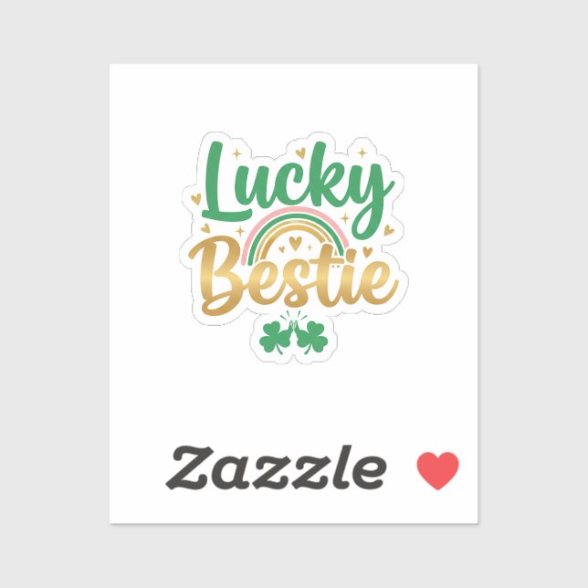 Pegatina Lucky Bestie Cute Pink Green Typography St Patrick (Hoja)