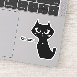 Pegatina Lucky Black Cat dice "Hey" en francés