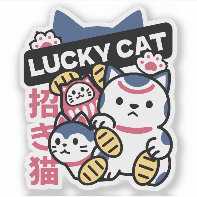Pegatina Lucky Cat Maneki Neko – Japanese Fortune Cat  (Anverso)