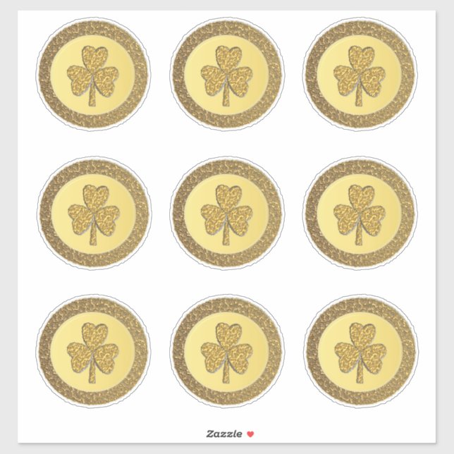 Pegatina Lucky Irish Shamrock Gold Coin (Hoja)