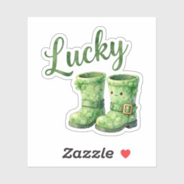 Pegatina Lucky Leprechaun Boots Watercolor Patrick's Day 