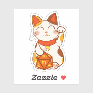 Pegatina Lucky Maneki Neko RPG Dice Calico Cat
