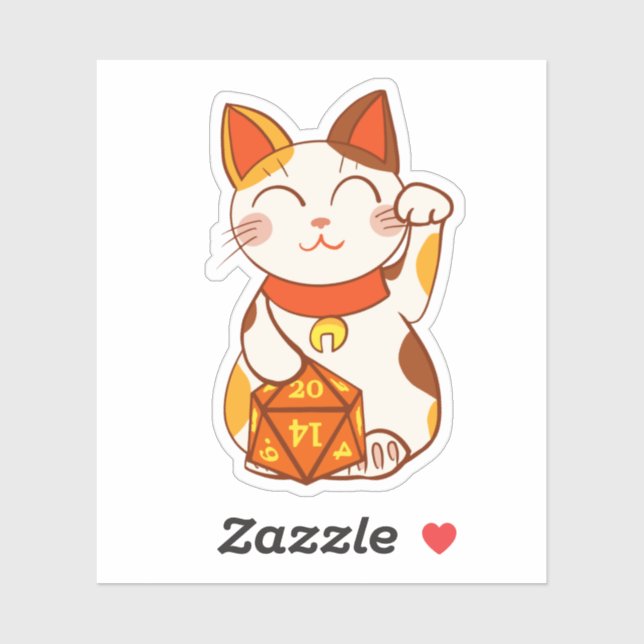 Pegatina Lucky Maneki Neko RPG Dice Calico Cat (Hoja)