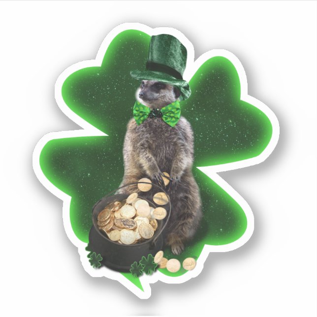 Pegatina Lucky Meerkat St. Patrick's Day (Anverso)