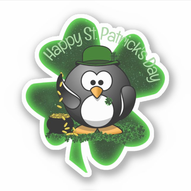Pegatina Lucky Penguin St. Patrick's Day (Anverso)