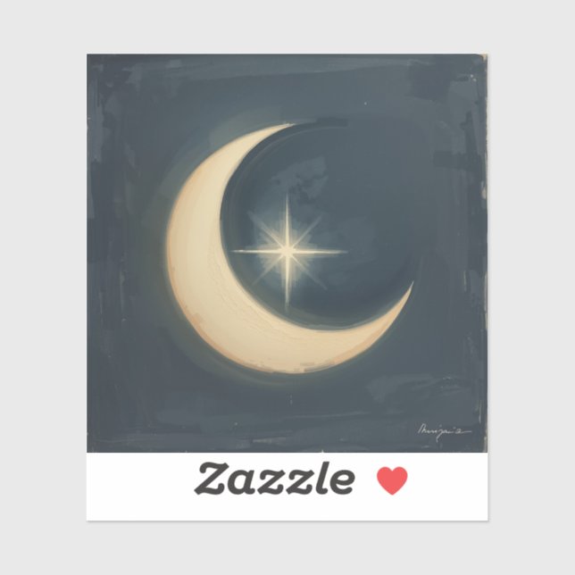Pegatina Luna Acunando una Estrella 🌌🎨 (Hoja)