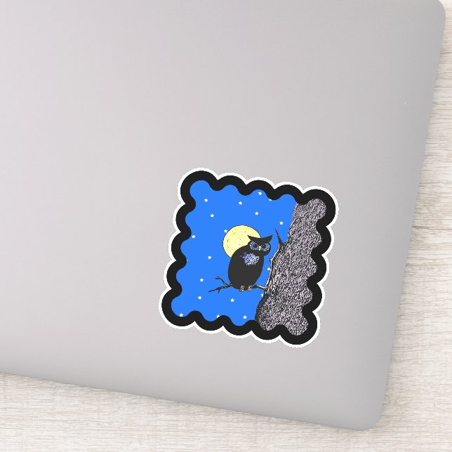 Pegatina Luna de búho negro estrellas sentadas en el borde  (Detalle)