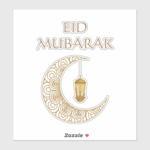 Pegatina Luna de Creciente Dorado y Linterna Eid Mubarak Is