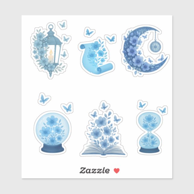 Pegatina Luna mística, linterna y bola de cristal (Hoja)