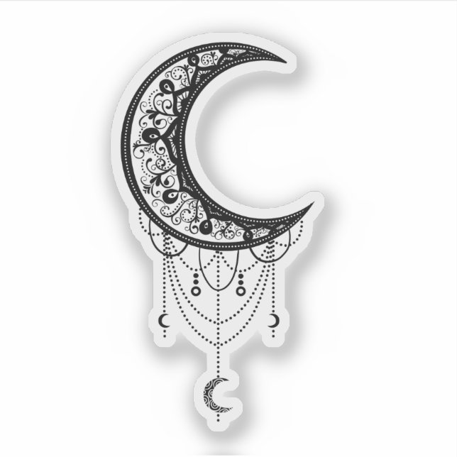 Pegatina Luna ornamental ilustrada (Anverso)