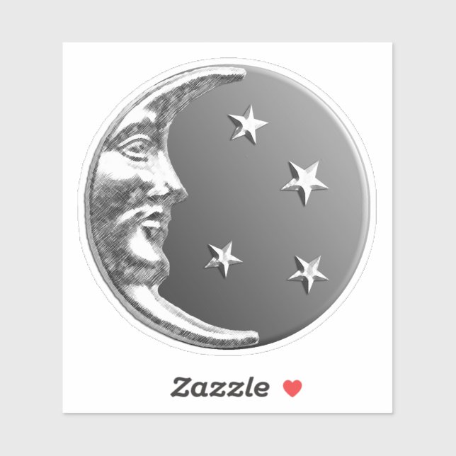 Pegatina Luna y estrellas Art Deco - Gris/Gris y Plata (Hoja)