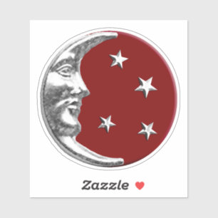 Pegatina Luna y estrellas Art Deco - Rojo oscuro y plateado