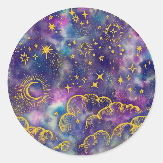 pegatina "Luna y Estrellas" (Gold-Etc. (Anverso)