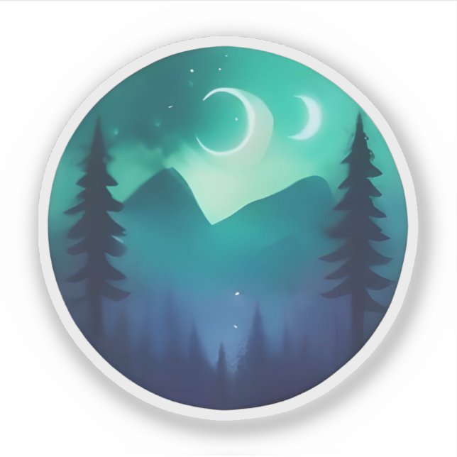 Pegatina Lunas Dobles Sobre Pinos Místicos (Anverso)