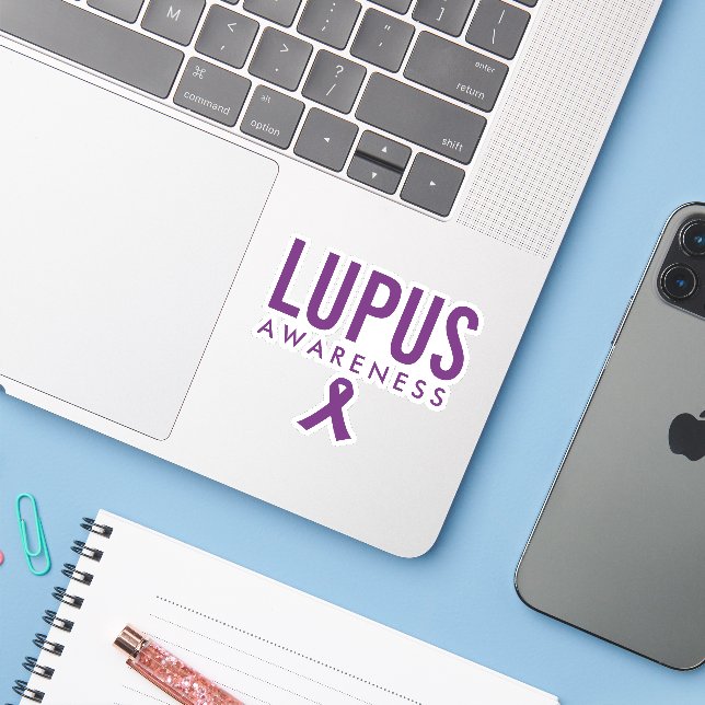 Pegatina Lupus Awareness Ribbon Purple (Ordenado portátil con iPhone)