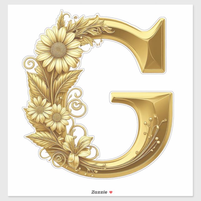 Pegatina Luxurious Gold Letter G with Floral Daisies Design (Hoja)