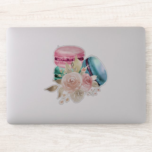 Pegatina Macarones coloridos y acuarela de flores (Ordenador)