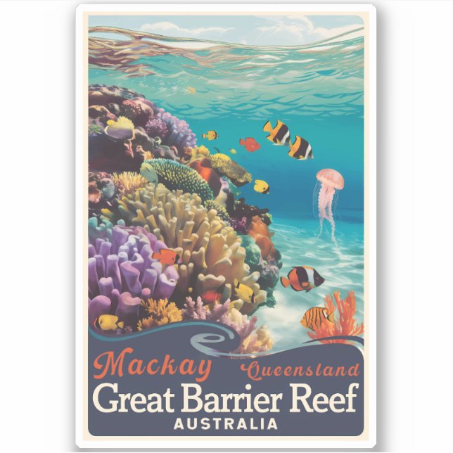 Pegatina Mackay Great Barrier Reef Travel Art Vintage (Anverso)