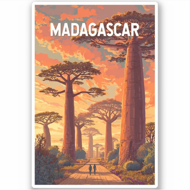 Pegatina Madagascar Illustration Travel Art Vintage (Anverso)