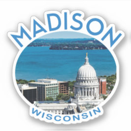 Pegatina Madison Wisconsin con la leyenda y la foto del lag