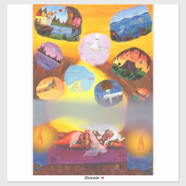 Pegatina Madre Diosa Soñar Mundos Fantasía Amor (Hoja)