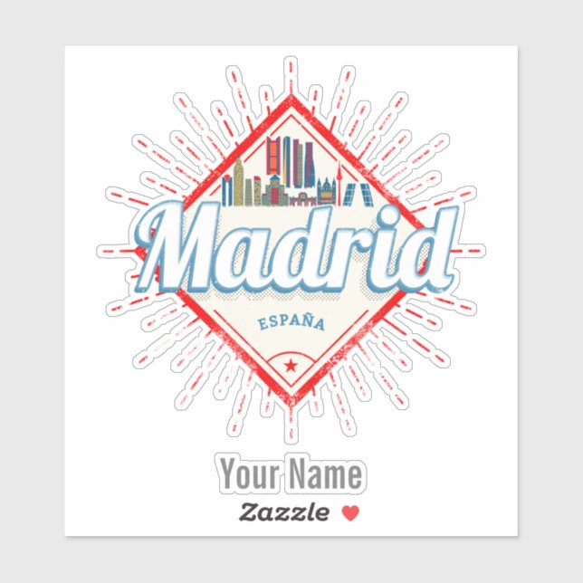 Pegatina Madrid Capital España Retro Skyline Vintage (Hoja)