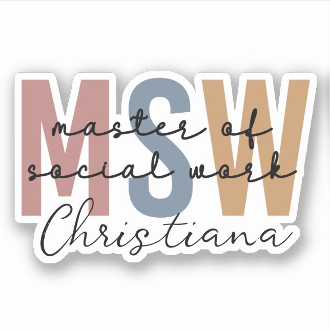 Pegatina Maestría personalizada de MSW en el trabajo social (Anverso)