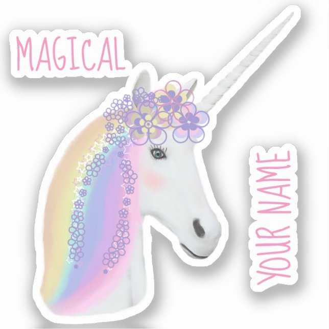 Pegatina Magnífico arcoiris lindo unicornio personalizado (Anverso)