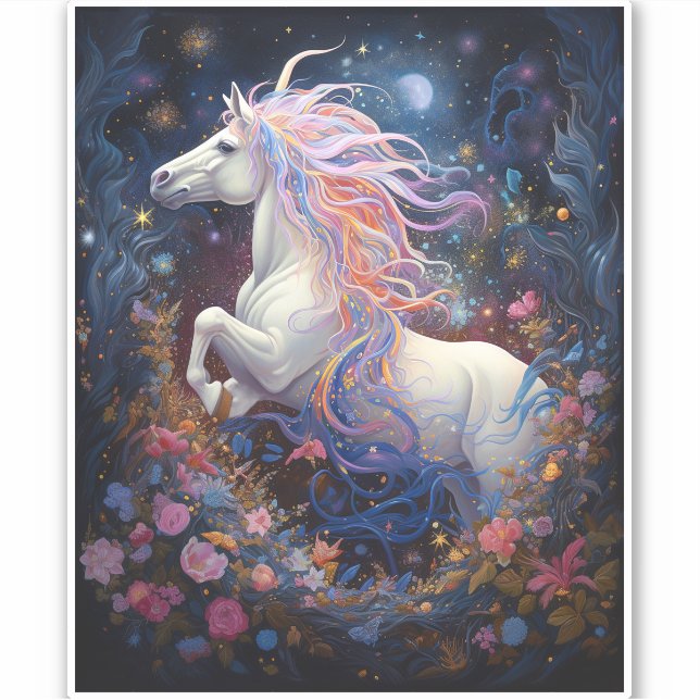 Pegatina Magnífico arte de fantasía de caballo blanco (Anverso)