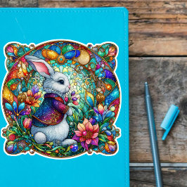 Pegatina Magnífico Vidrio Manchado de Conejo de Pascua