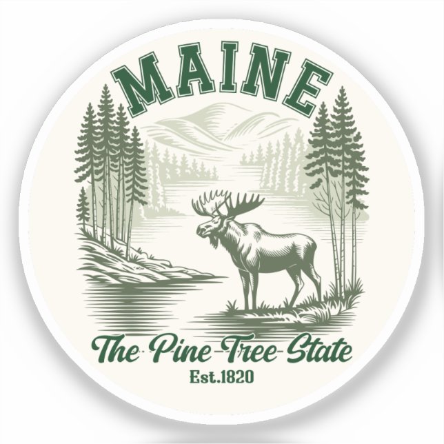 Pegatina Maine Scenic Wilderness – Pine Tree State Vibes (Anverso)