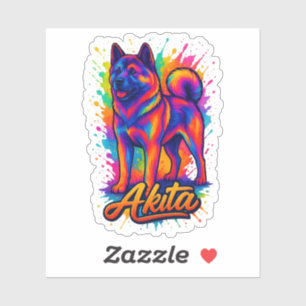 Pegatina Majestic Akita - Vibrante Ilustra de arte pop colo