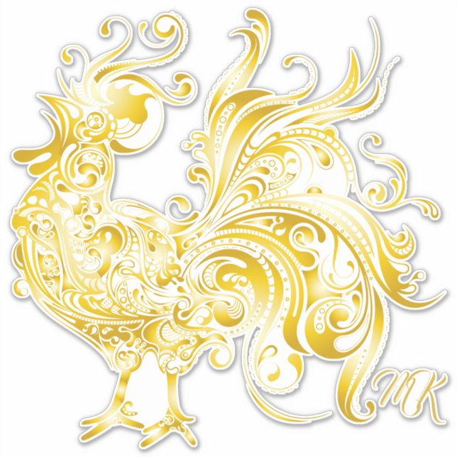 Pegatina Majestic Pollo Golden Rooster Trendy Tribal Gold (Anverso)