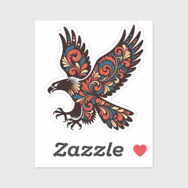 Pegatina Majestic Soaring Eagle - Decorative Paisley Folk A (Hoja)