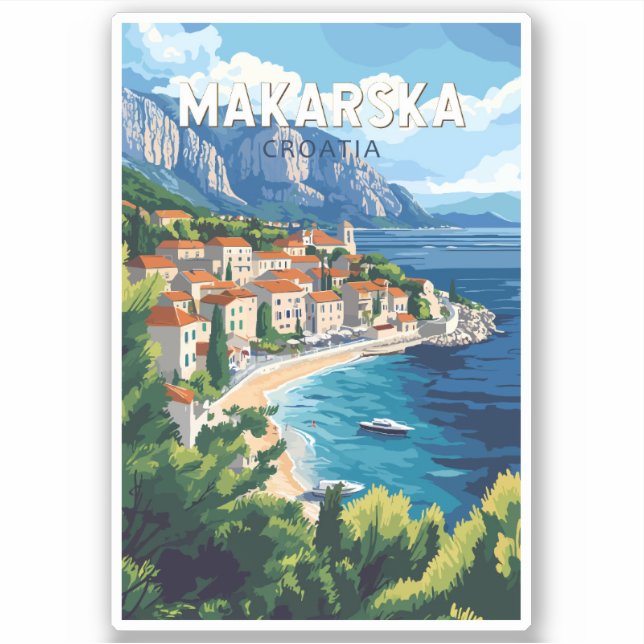 Pegatina Makarska Croacia Vintage de arte de viajes (Anverso)