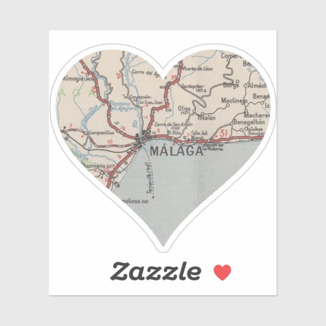 Pegatina Málaga España Vintage Map (Hoja)