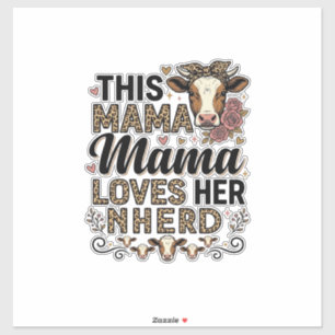 Pegatina Mamá Ama a su Manada Diseño de Camiseta de Vaca Vi