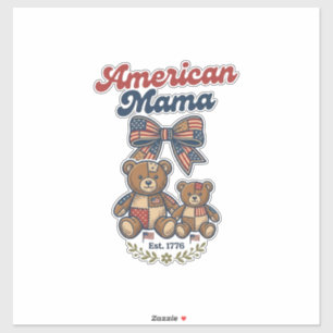 Pegatina Mamá Americana Oso Patriótico Parche Vector Diseño